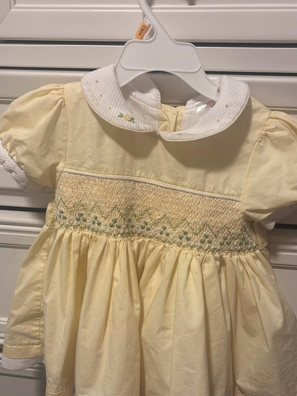 Smocked Yellow Baby Dress with White Peter Pan Collar